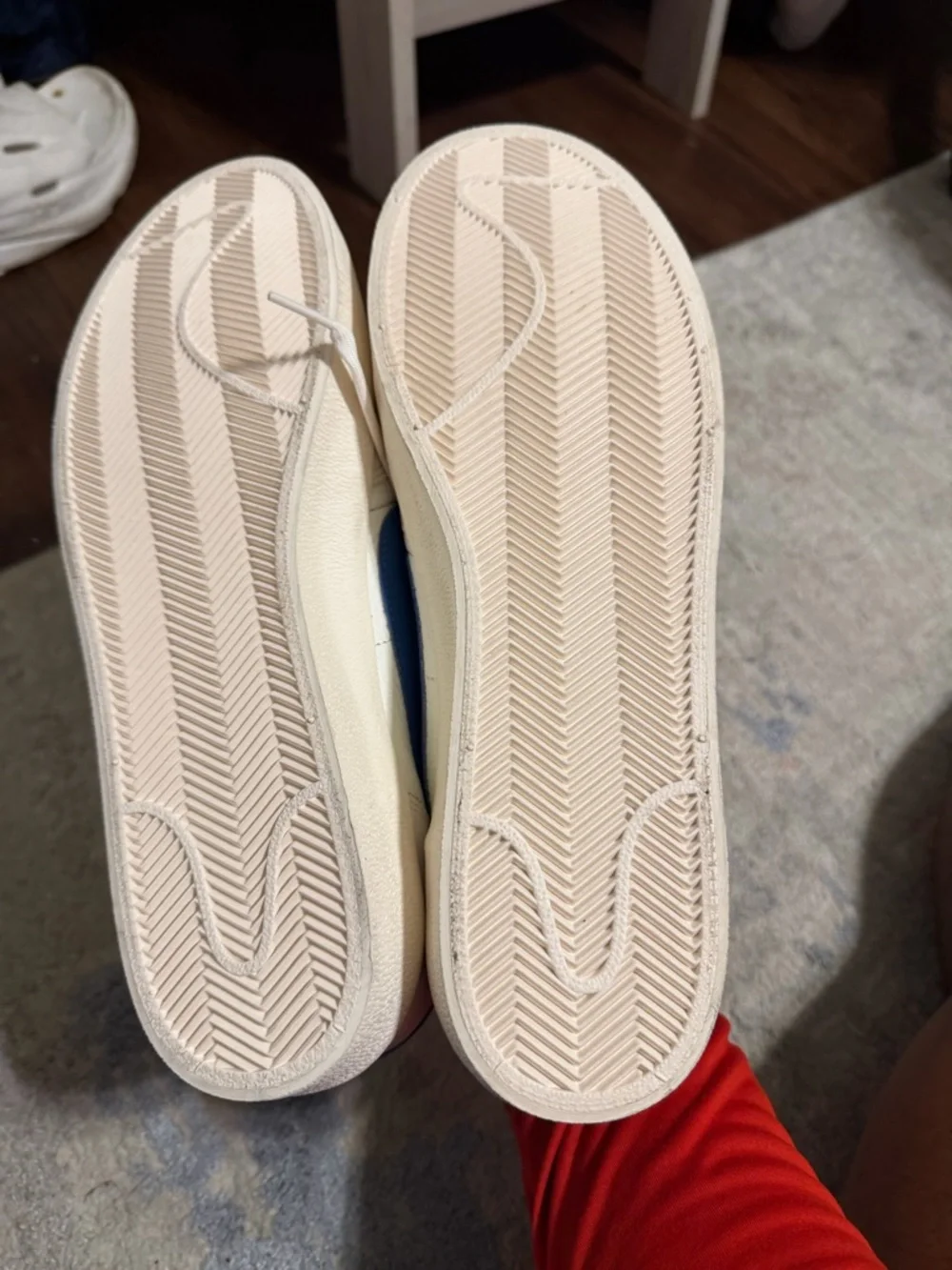 Nike White Leather Sneakers with Blue Swoosh - Picture 3 of 4